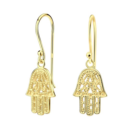 Joy|S - Zilveren Hamsa oorbellen - oorhangers - goudplating