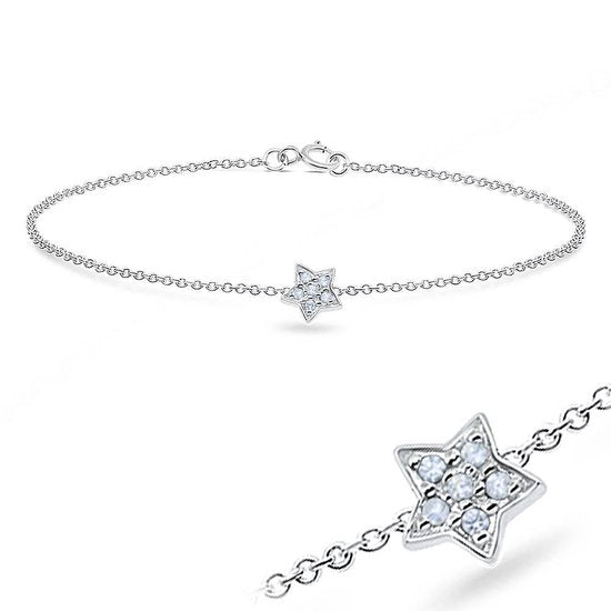 Joy|S - Zilveren ster armband - 18 cm - kristal