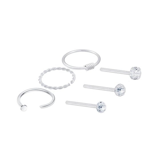 Joy|S - Zilveren neuspiercing set 6 stuks