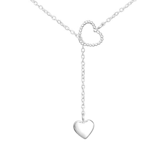 Joy|S - Zilveren hartjes ketting verstelbaar 65 cm - extra lange ketting