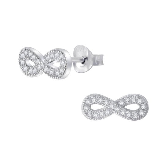 Joy|S - Zilveren classic infinity oorbellen - gehodineerd - zirkonia - 6 x 13 mm