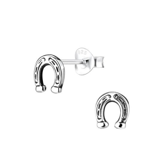 Joy|S - Zilveren hoefijzer oorbellen - 6 x 7 mm - geoxideerd
