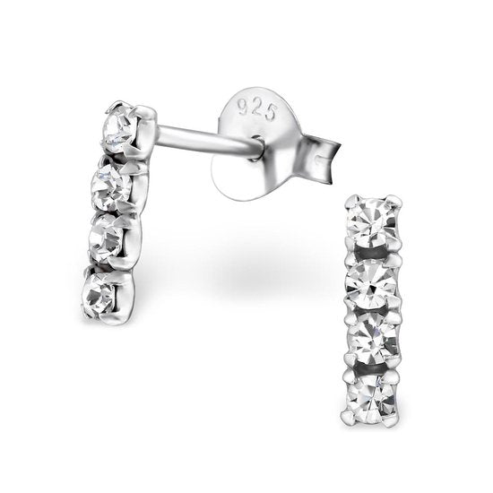 Joy|S - Zilveren bar oorbellen 2 x 8 mm - staaf