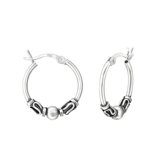 Joy|S - Zilveren Bali oorringen 17 mm Franse sluiting geoxideerd