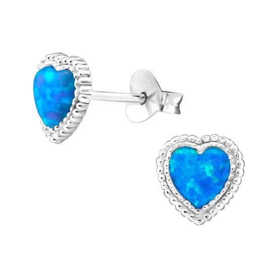 Joy|S - Zilveren hartje oorbellen - 7 mm - pacific blue blauw
