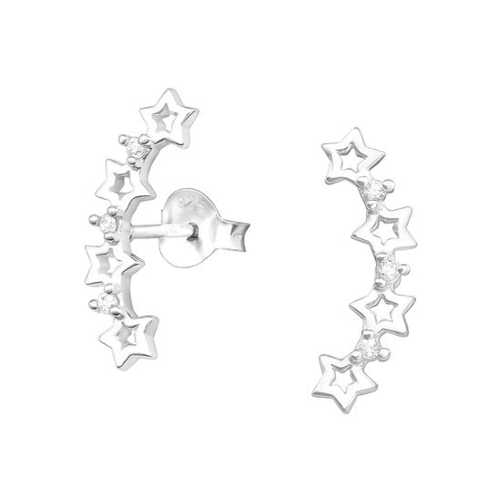 Joy|S - Zilveren ster oorbellen - 5 x 16 mm - 4 sterren met zirkonia in een boog
