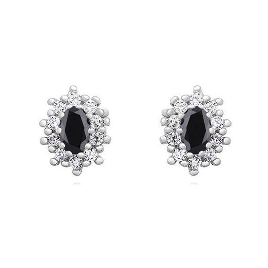 Joy|S - Zilveren elegante ovaal oorbellen zirkonia zwart