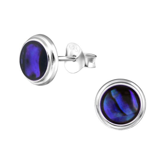 Joy|S - Zilveren ronde oorbellen abalone dark blauw