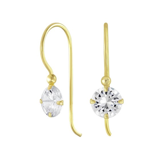 Joy|S - Zilveren classic zirkonia oorbellen rond oorhangers - goudplating