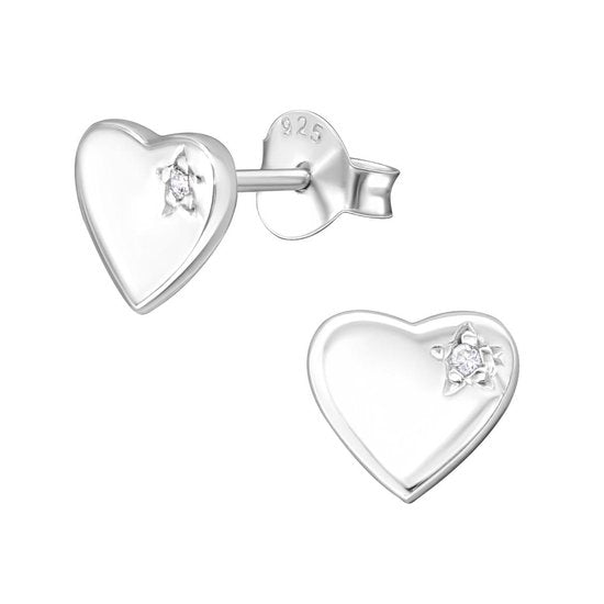 Joy|S - Zilveren hartje oorbellen - 6 x 7 mm - met kristalletje