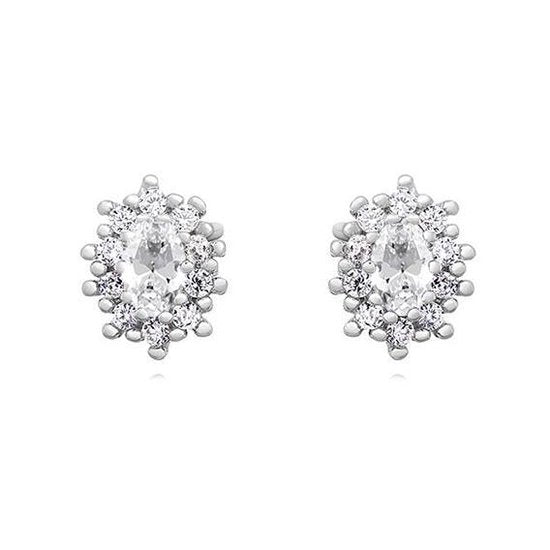 Joy|S - Zilveren elegante ovaal oorbellen zirkonia