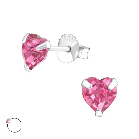 Joy|S - Zilveren hartje oorbellen - 6 mm - kristal