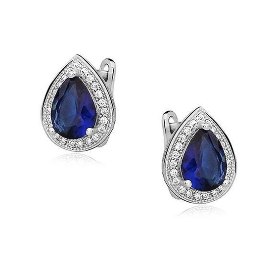 Joy|S - Zilveren a elegante druppel oorbellen teardrop saffier blauw zirkonia - gehodineerd- leverback sluiting