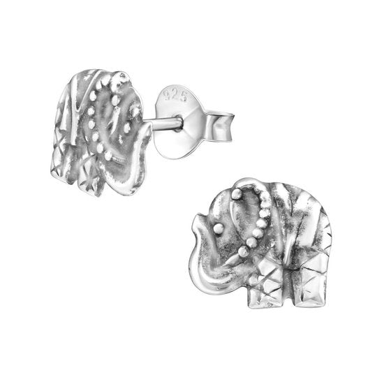 Joy|S - Zilveren olifant oorbellen 8 mm Bali geoxideerd