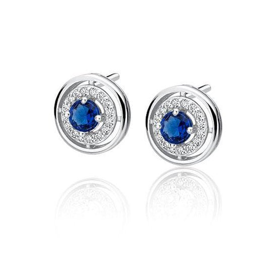 Joy|S - Zilveren rond oorbellen 10 mm saffier blauw zirkonia - gehodineerd