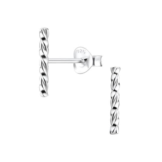 Joy|S - Zilveren twisted (gedraaid) staafje oorbellen - 1.5 x 12 mm - bar / staaf