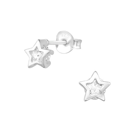 Joy|S - Zilveren ster met zirkonia oorbellen - 6 mm