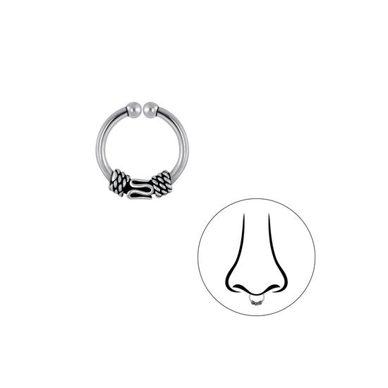 Joy|S - Zilveren septum neuspiercing clip - 12 mm - Bali - geoxideerd
