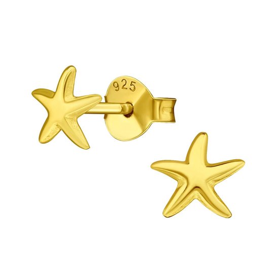 Joy|S - Zilveren zeester oorbellen 6 mm ster - goudplating