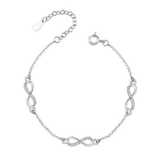 Joy|S - Zilveren armband Infinity - 3 Infinity's - zirkonia - gehodineerd