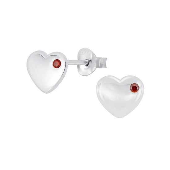 Joy|S - Zilveren hartje oorbellen met rode zirkonia - 8 mm