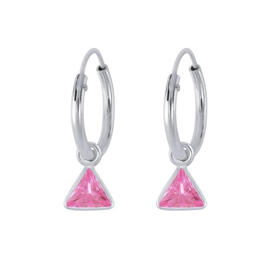 Joy|S - Zilveren driehoek bedel 4 mm oorbellen roze