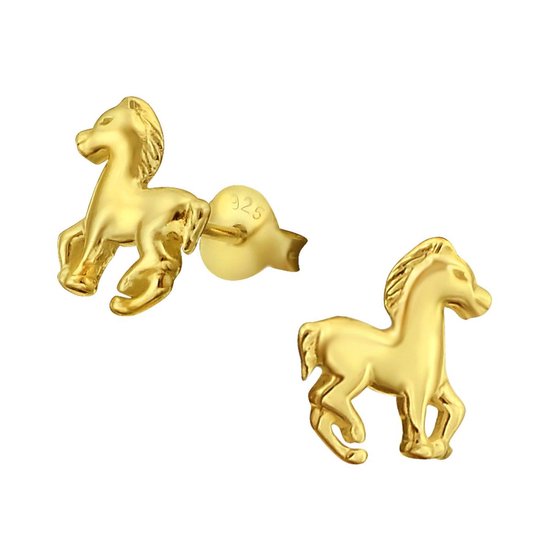 Joy|S - Zilveren paard -pony oorbellen 8 x 9 mm - goudplating