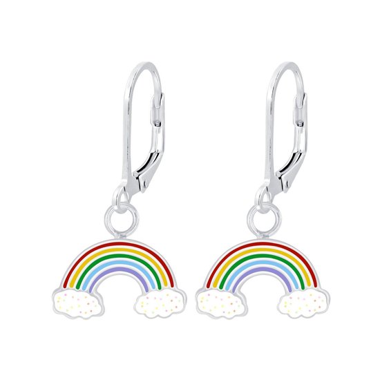 Joy|S - Zilveren regenboog oorbellen met leverback sluiting