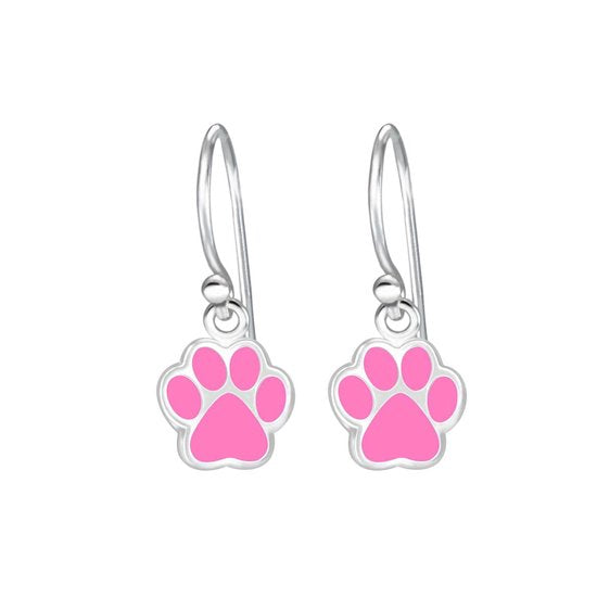 Joy|S - Zilveren kat hond dierenpoot oorbellen - roze - oorhangers