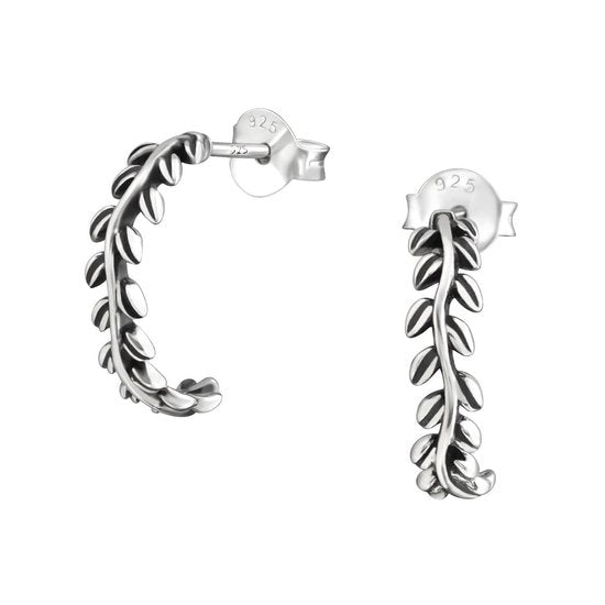 Joy|S - Zilveren takje oorringen lauwerkrans 14 mm  Bali