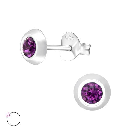 Joy|S - Zilveren petit oorbellen - 5 mm - paars kristal