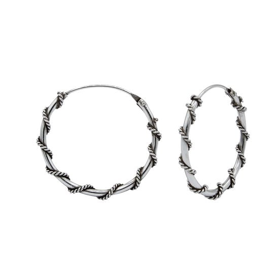 Joy|S - Zilveren Bali oorbellen 20 mm geoxideerd