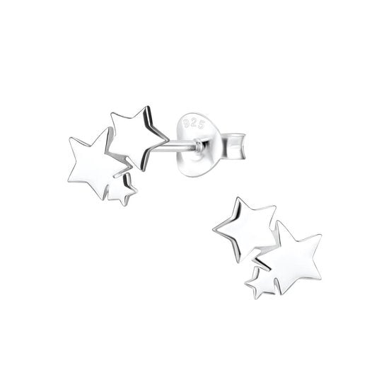 Joy|S - Zilveren ster oorbellen - 10 x 7 mm - 3 sterren egaal