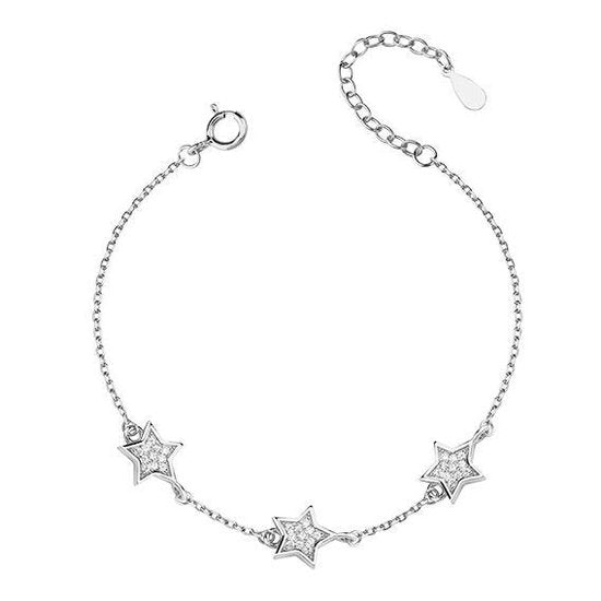 Joy|S - Zilveren ster armband - 3 sterren - zirkonia - gehodineerd