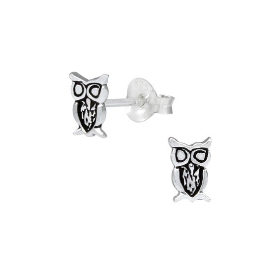 Joy|S - Zilveren uil oorbellen - 4 x 7 mm - geoxideerd