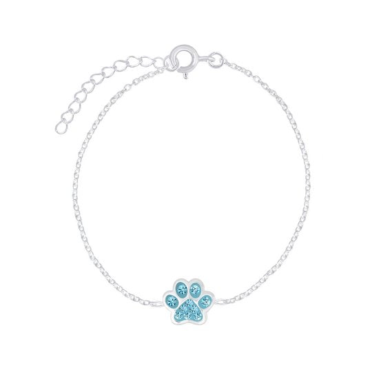 Joy|S - Zilveren kat hond dierenpoot armband 14 cm + 3 aqua blauw