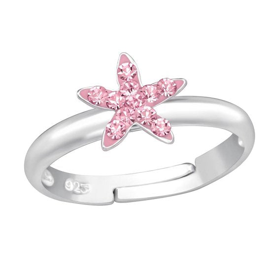 Joy|S - Zilveren ster ring - verstelbaar - roze kristal