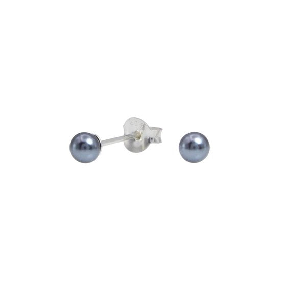 Joy|S - Zilveren parel oorbellen - antraciet grijs - 4 mm