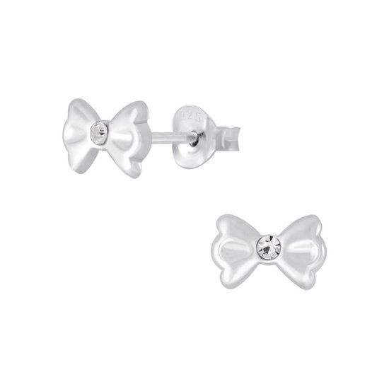 Joy|S - Zilveren strikje oorbellen - 7 x 4 mm - kristal