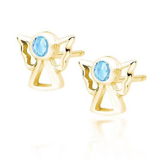 Joy|S - Zilveren engel oorbellen - blauwe zirkonia - goudplating