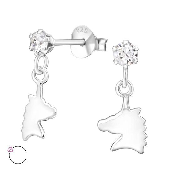 Joy|S - Zilveren paard bedel oorbellen met La Crystale