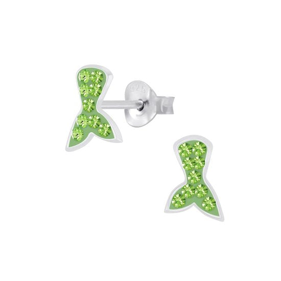 Joy|S - Zilveren zeemeermin staart oorbellen licht groen Mermaid tail