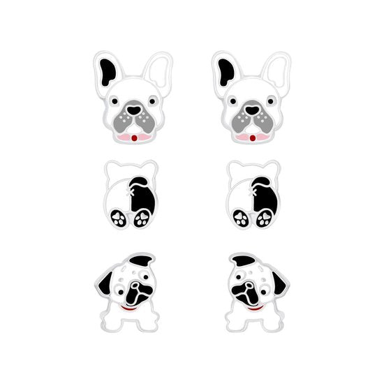 Joy|S - Zilveren hond oorbellen - set - 3 paar
