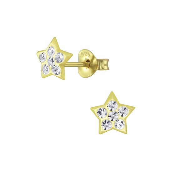Joy|S - Zilveren ster oorbellen - 6 mm - kristal - goudplating