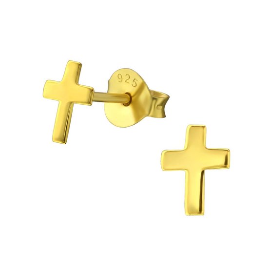 Joy|S - Zilveren petit kruis kinderoorbellen 5 x 6 mm - goudplating goldplated