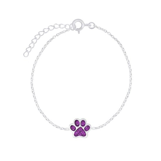 Joy|S - Zilveren kat hond dierenpoot armband 14 cm + 3 paars