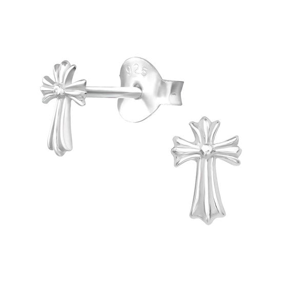 Joy|S - Zilveren kruisje oorbellen - 4 x 6 mm - oorknopjes