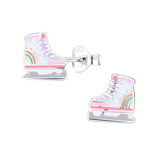 Joy|S - Zilveren Schaats oorbellen - glitter wit - schaatsen