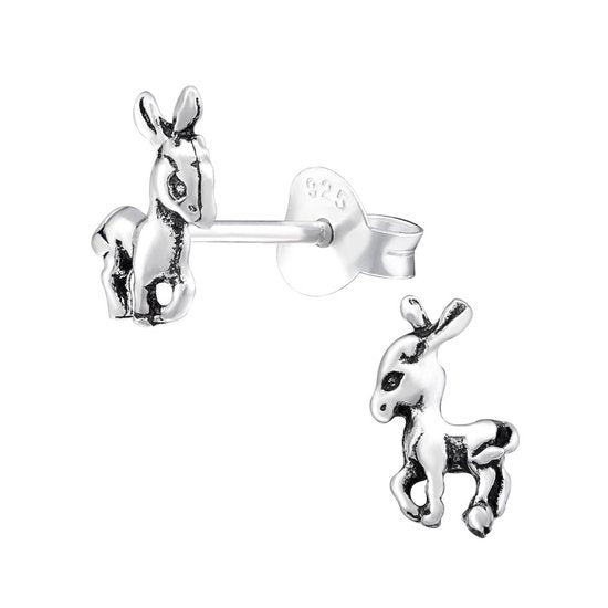 Joy|S - Zilveren hertje oorbellen - 5 x 10 mm - geoxideerd