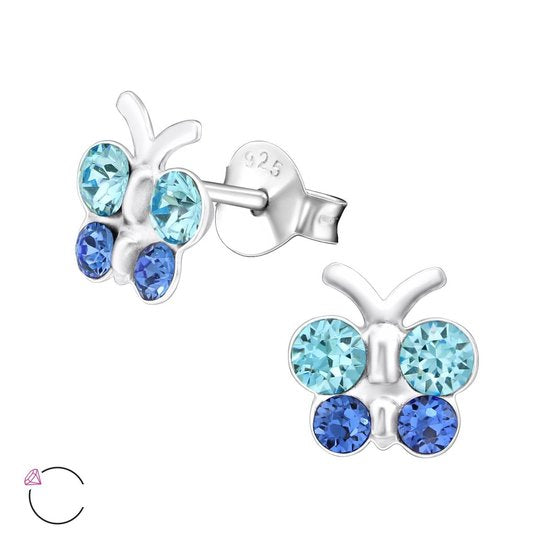 Joy|S - Zilveren vlinder oorbellen - blauw kristal